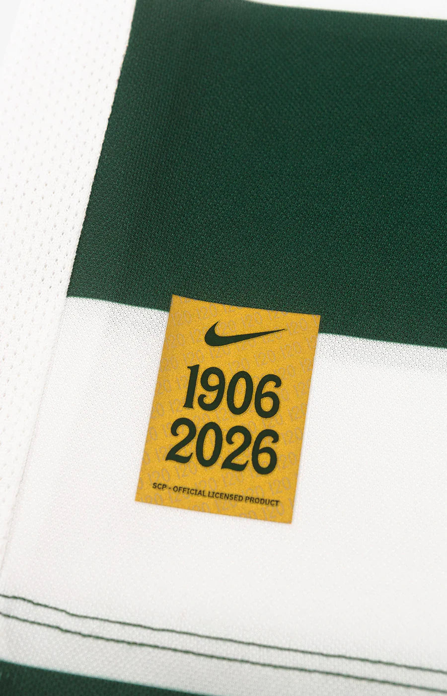 Camisola S C P principal 120 anos verde e branca 2026/27